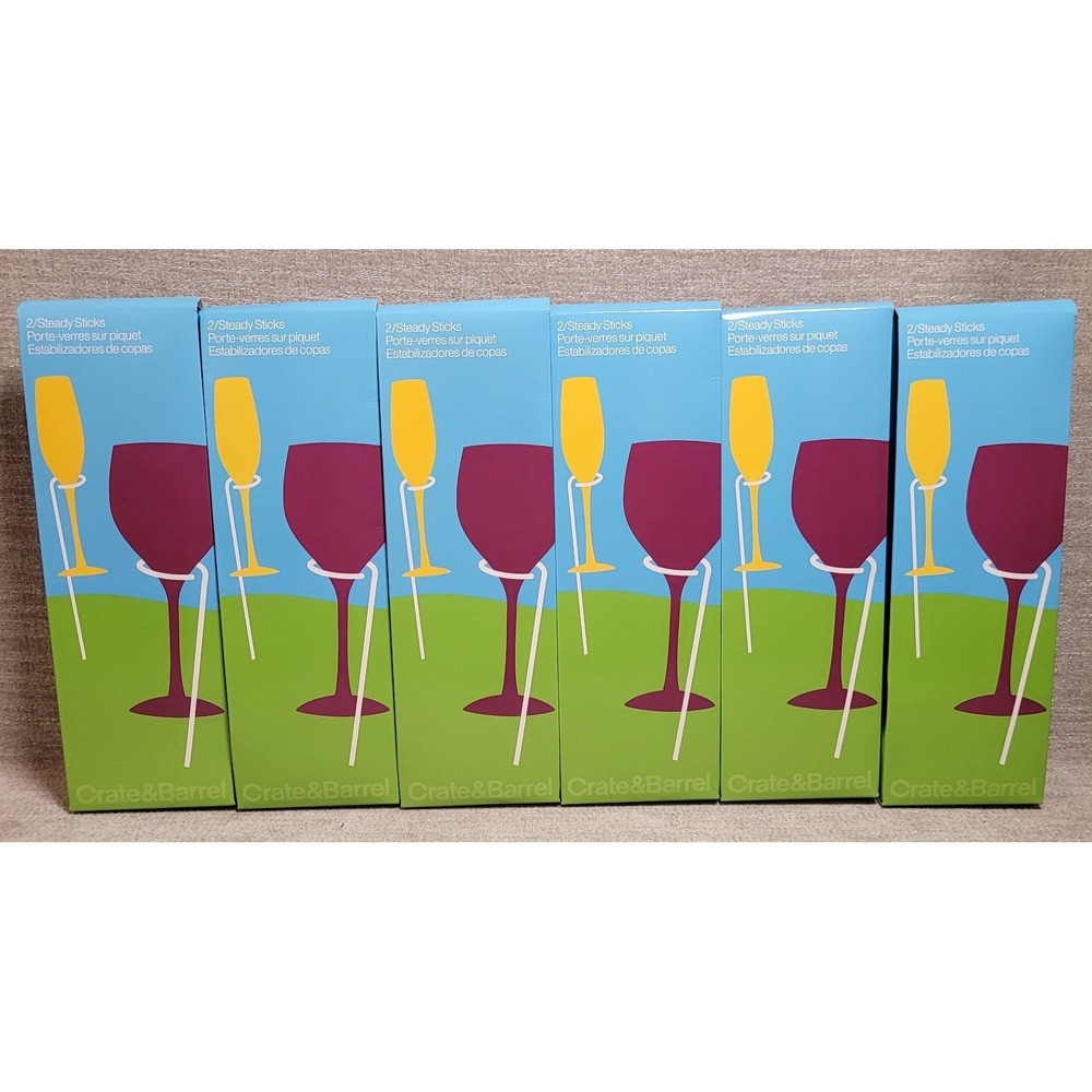 12 Crate & Barrel‎ Steady Sticks Wine Glass Holders Wedding Beach Camping NEW